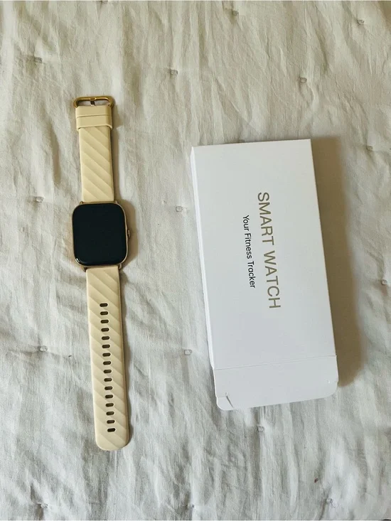 Beige Smart Watch Fitness Tracker with Gold-Tone Case