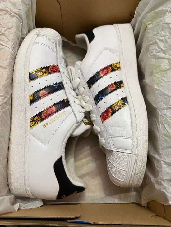 adidas White Sneakers with Floral Stripe Accents