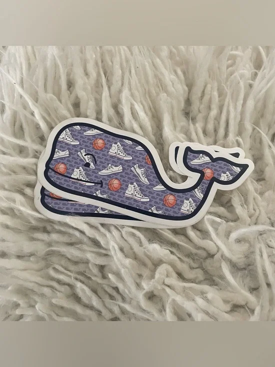Vineyard Vines Purple Whale Sticker with Sneakers & Basketballs