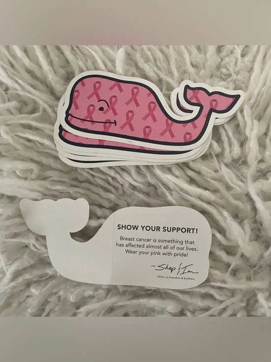 Vineyard Vines Pink Whale Sticker Pack - Breast Cancer Ribbon Design