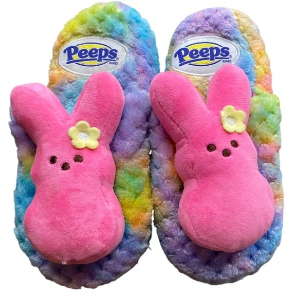 Peeps Kids Rainbow Tie Dye Plush Bunny Slippers Pink Easter Medium 13-1‎