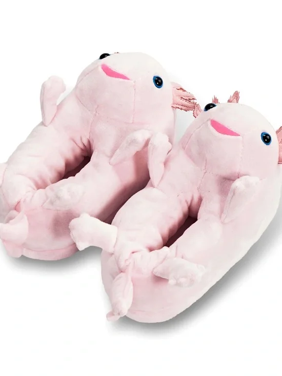 Oooh Yeah Cute Pink Plush Kids Axolotl Slippers