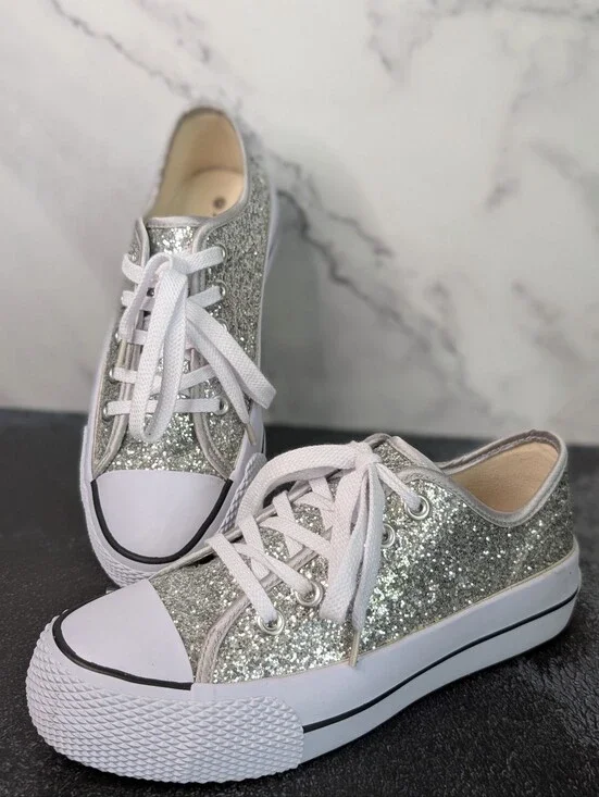 Airwalk Silver Glitter Low-Top Sneakers for Women