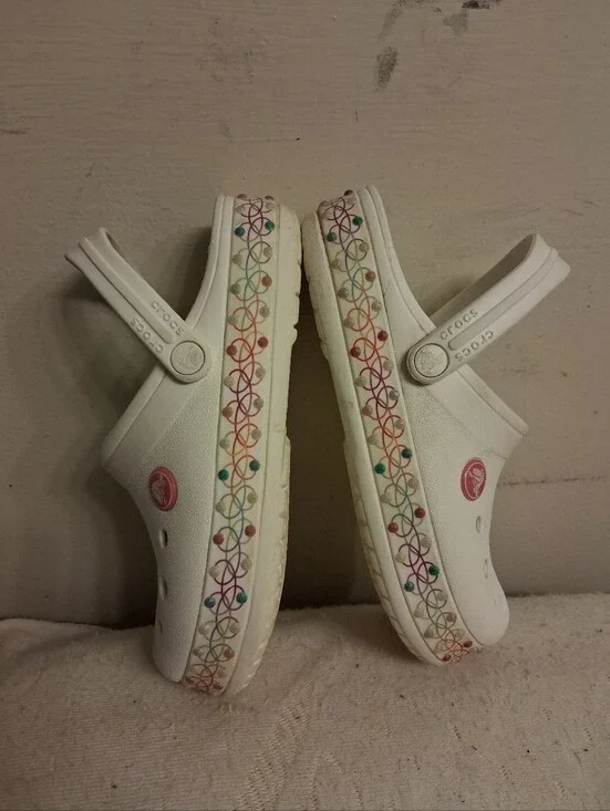 Crocs Kids' White Clog with Multicolor Pattern Size C 13