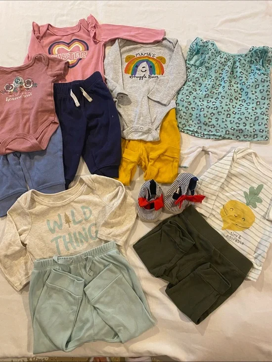 3 to 6 month baby girl lot. 4 Onsies, 2 shirts, 5 pants, 1 short, 1 shoes ( 13)