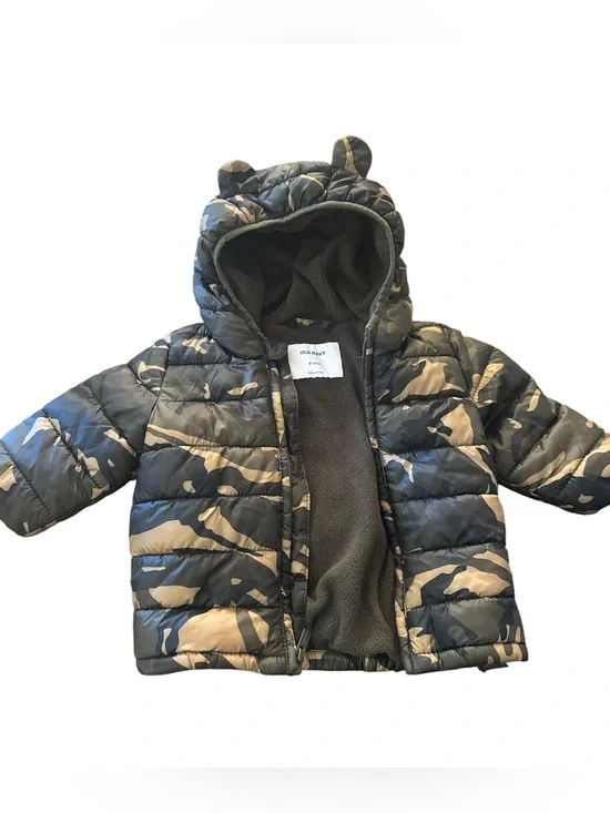 Old Navy Toddler Camouflage Puffer Jacket in Olive and Tan 6-12 mos
