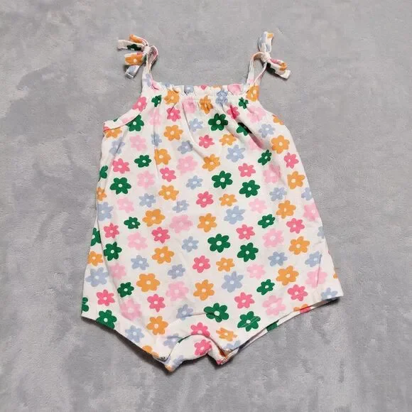 Old Navy 6-12M Retro Spring Flowers Sleeveless Romper Snap Bottom