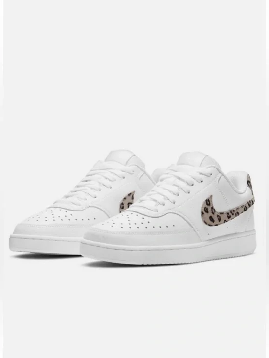 Nike Court Vision Low Leopard Swoosh White Leather. Size 9.5.