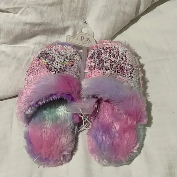 Aeropostale 11/12 slide on slipper sequined that flips NWT and perfect unicorn