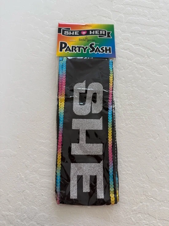 Black Party Sash with Silver Glitter Lettering