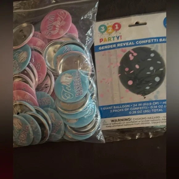 Gender Reveal Confetti Balloon Kit with Pink and Blue Buttons