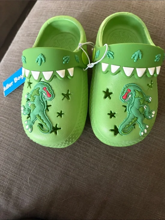 Kids Green Dinosaur Clog Shoes