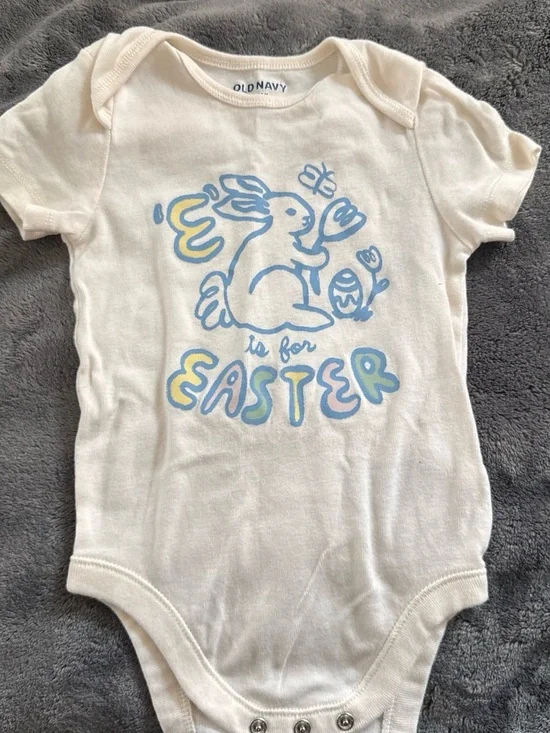 Old Navy Cream One-Piece Bodysuit with Blue and Yellow Easter Bunny