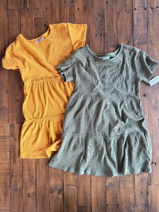 Old Navy Girls Ribbed Dress Bundle Mustard Green Size M 8