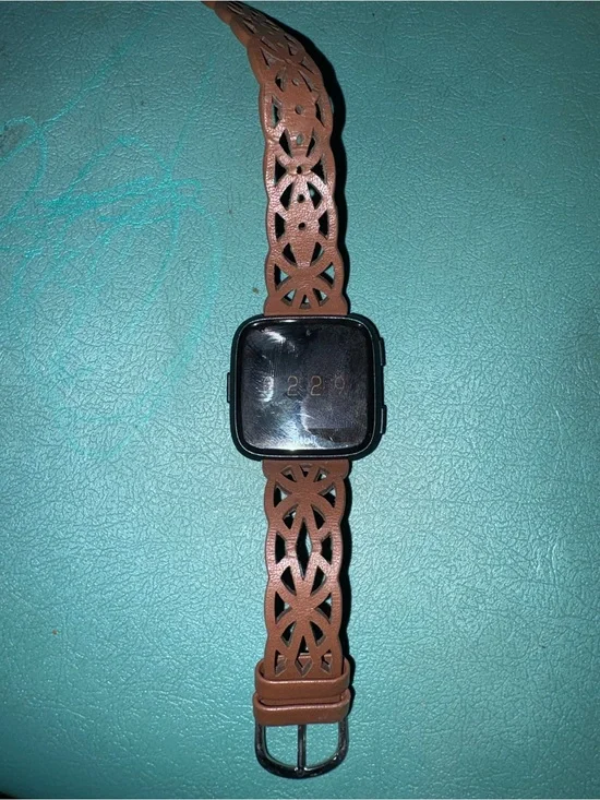 fitbit Brown Laser-Cut Leather Strap Smartwatch