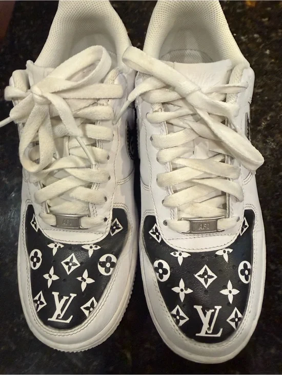 Nike Women’s White and Black handmade LV Sneakers