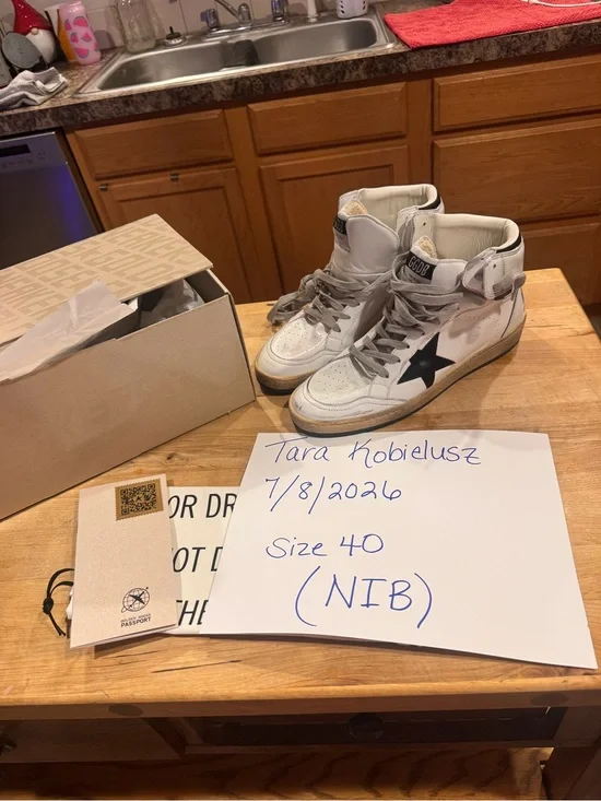 Golden Goose White High-Top Sneakers with Black Star