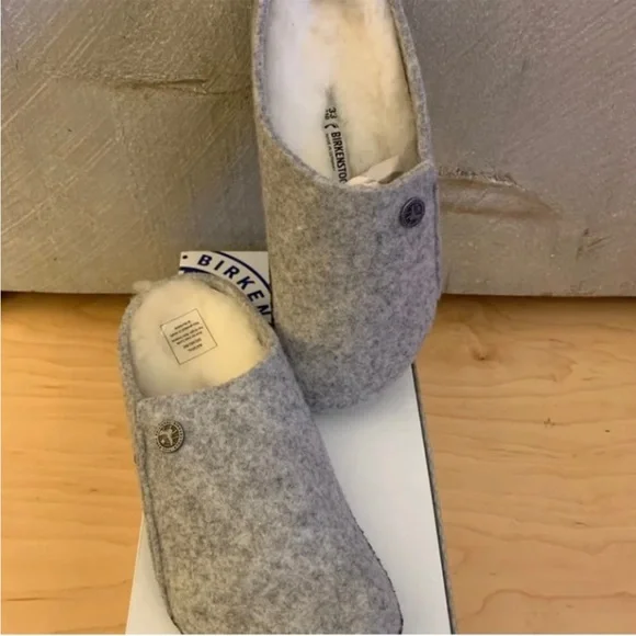 Birkenstock Light Gray Wool Slippers