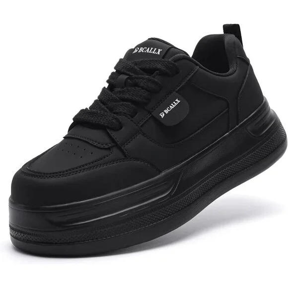 Women’s Bca001allblack Lightweight Lace Up Stylish Leather Sneaker Shoes