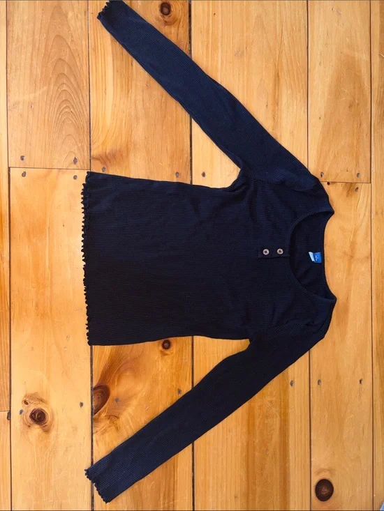 Old Navy Girls' Black Ribbed Long Sleeve Henley Top