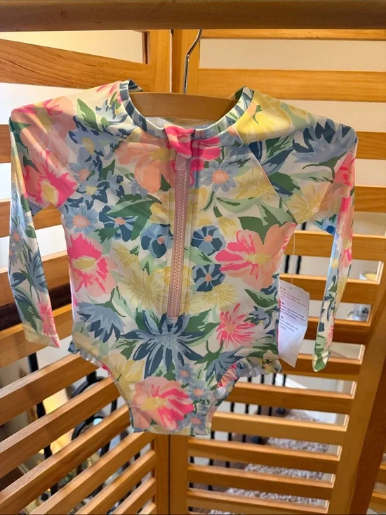 Girls' Long-Sleeve Floral Rash Guard Swimsuit - Pink Multi