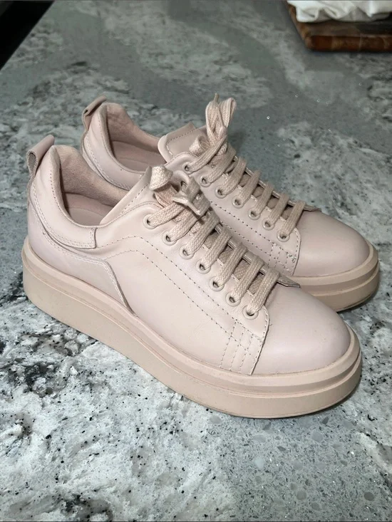 ZARA Pastel Pink Faux Leather Chunky Platform Sneakers Size 38 (US 7.5)