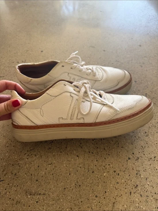 Lucchese White Leather Lace-Up Sneakers with Tan Trim
