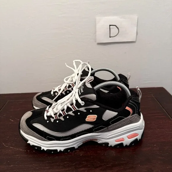 Y2K Skechers DLites Sneakers Chunky Retro Walking Shoes Black Grey Womens 9