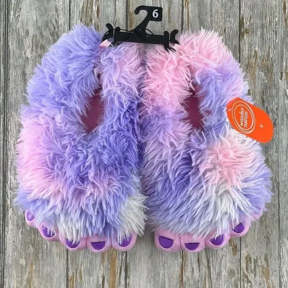 Big Girl Yeti Fluffy Monster Foot Slippers Shoes Size 6
