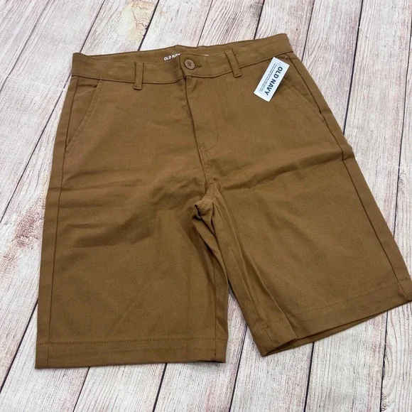 Old Navy Boys Brown Built-In Flex Chino Shorts Size 14 Adjustable Waist NWT