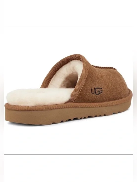 UGG Keegan Chestnut Suede Shearling Slide Slippers Kids Size 12 Cozy Comfort