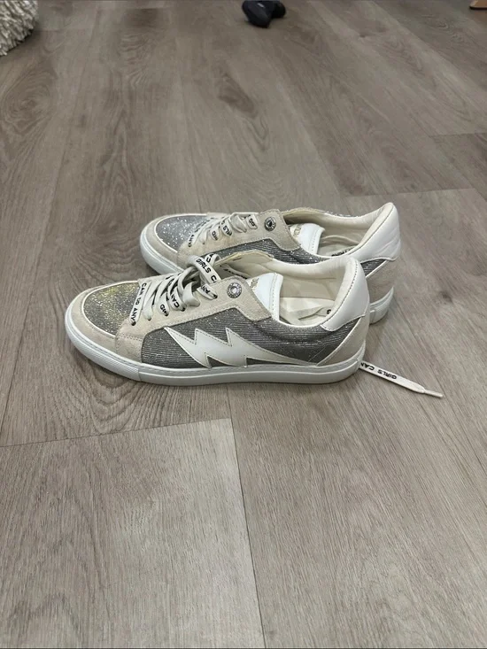 Zadig & Voltaire Silver and Cream Glitter Low-Top Sneakers