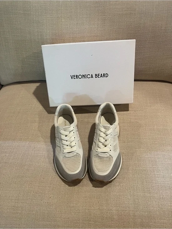 Veronica Beard Valentina Gray and White Mesh Platform Sneakers