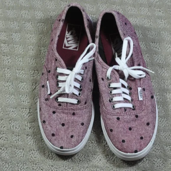 Vans Size 7 Variegated Maroon Tweed Polka Dot Lace Up Sneakers