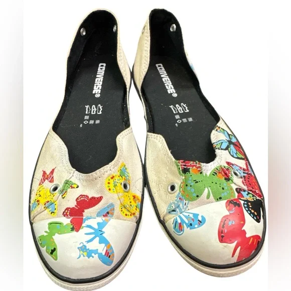 Converse Women's Butterfly Canvas Slip-On Flats in Beige