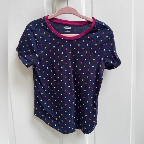 Old Navy 3T Girls Blue Multicolor Polka Dot Short Sleeve Tee Shirt Blouse