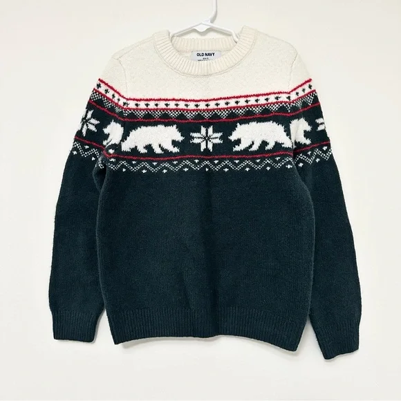 Old Navy SoSoft Crew-Neck Pullover Sweater Fair Isle Polar Bear Boys size 6-7