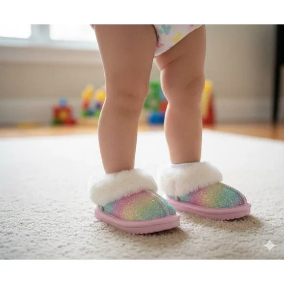 Sparkly pink Multicolor Baby Booties slippers toddler girl size 2,3,5 shoes