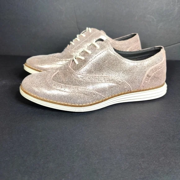 Cole Haan Grand OS Wingtip Casual Dress Sneaker Rose Gold Shimmer Women's Sz 6B