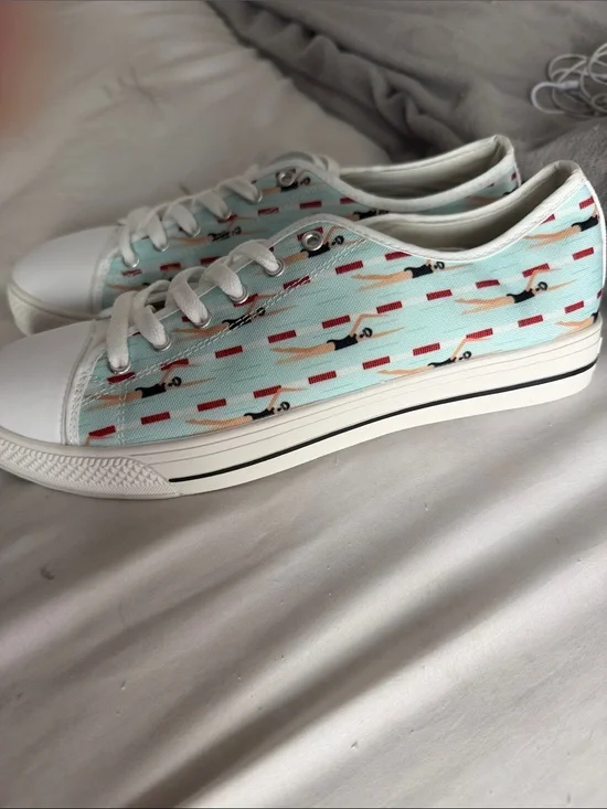 Light Blue Skateboard Print Canvas Sneakers