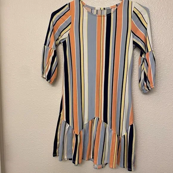 Stretchy pinstripe long sleeve girls boho dress size 10-12