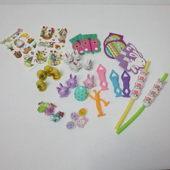 Easter Basket Goodie Bag Party Favor 33 Piece Lot Bunnies Chicks Erasers Straws