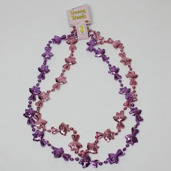 Beistle Creation Easter Bunny Beads Necklace Package of 2 Pink & Purple NEW