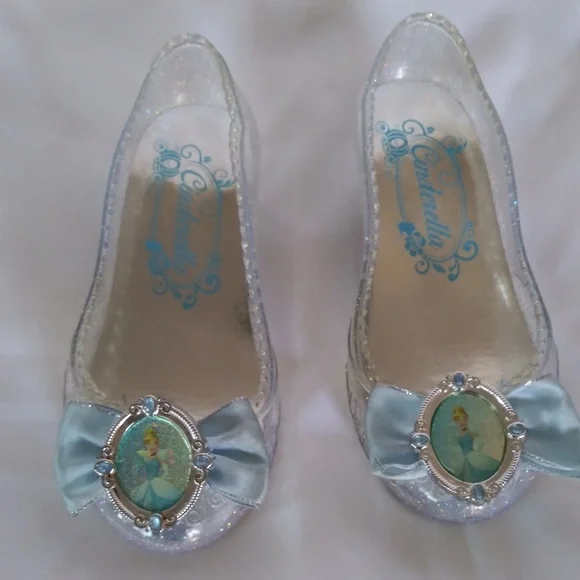 Cinderella Clear Glitter Kids Slippers with Light Blue Bow