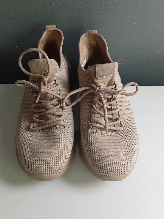 Tan Knit Lace Up Athletic Sneakers Chunky Sole Beige 10WW 16189232