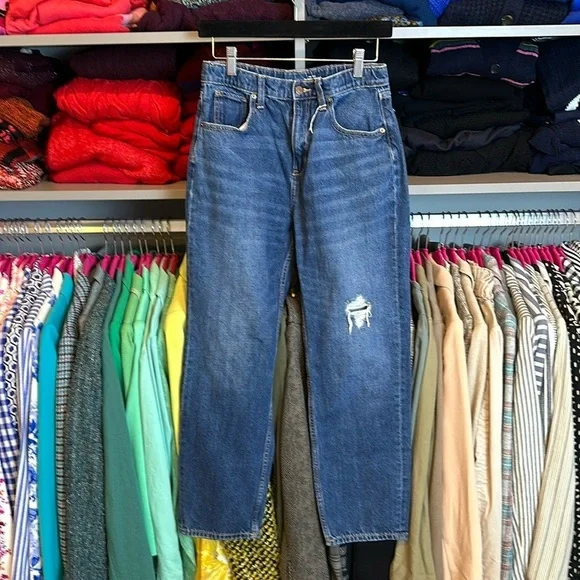 Old Navy blue high rise slouchy straight distressed jeans size girl 16​