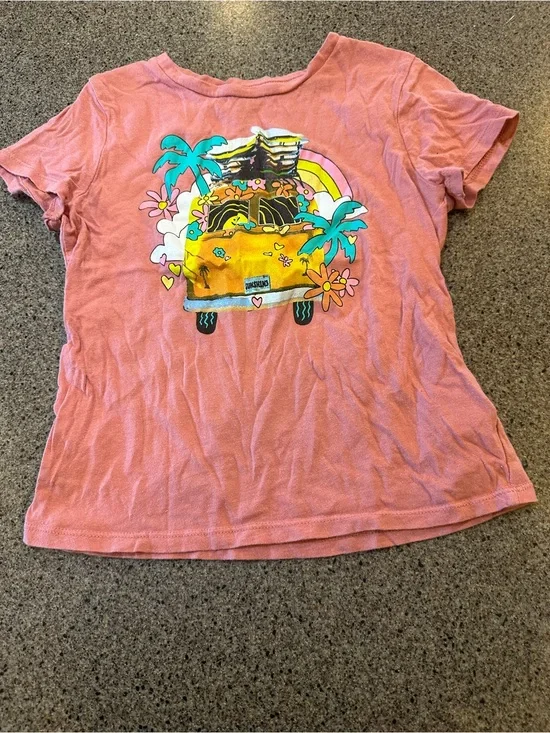 Old Navy Pink Short-Sleeve Tee with Yellow Surf Van Graphic