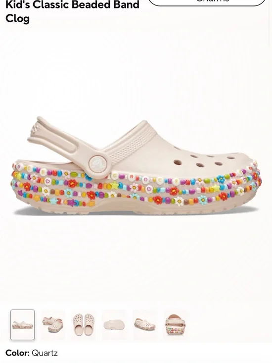 CROCS Kids Beaded-Trim Classic Clog in Quartz with Multicolor Charms NWOT