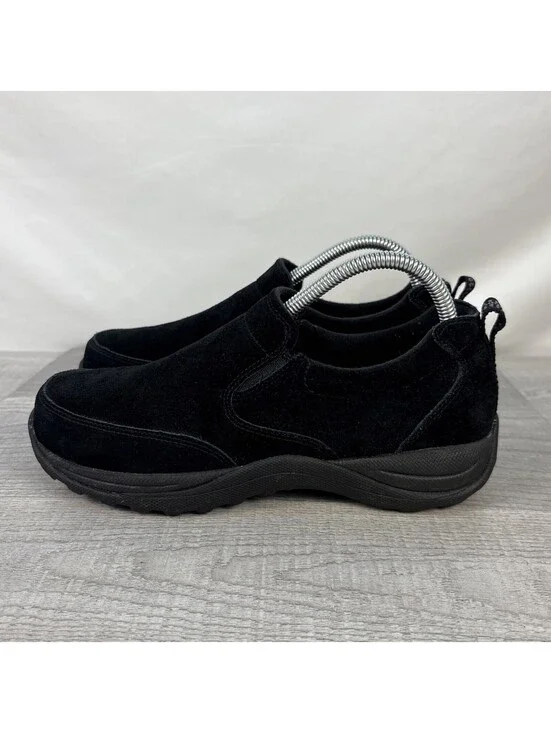 LL Bean Women's Suede Slip-On Moc Shoes Black Size 8