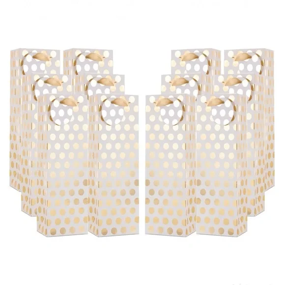 Gold Polka Dot Party Wine Bottle Gift Bags Set of 12 (A235)